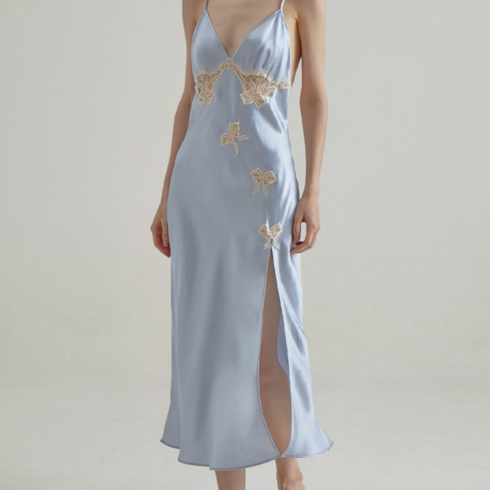 Silk Maison Baby Blue Lace Allure Silk Slip Dress - NWT - SMALL